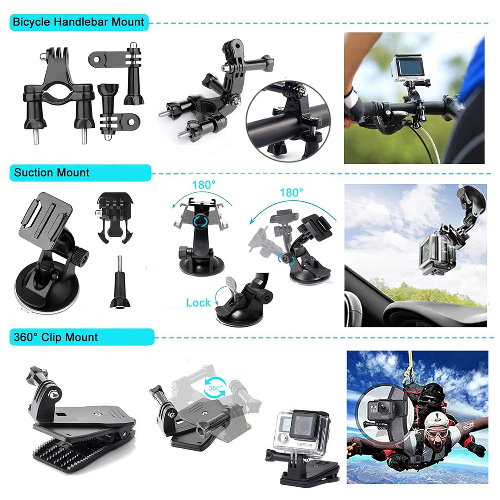 Techsuit SA50 Sports Camera Accessory Kit for GoPro / SJCAM Series, 50in1, Black