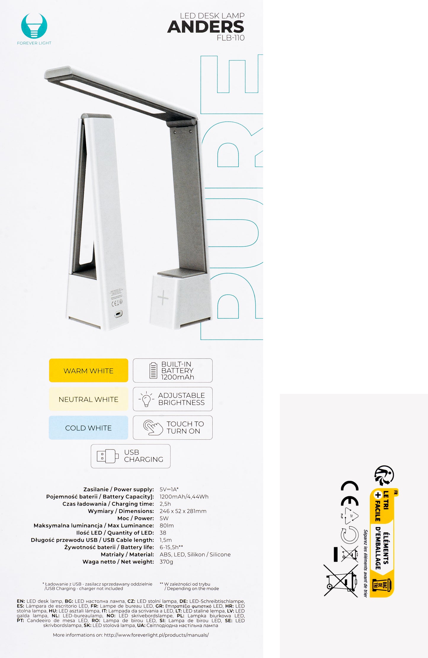 Led lamp Forever FLB-110 Foldable, 5W, 6000K