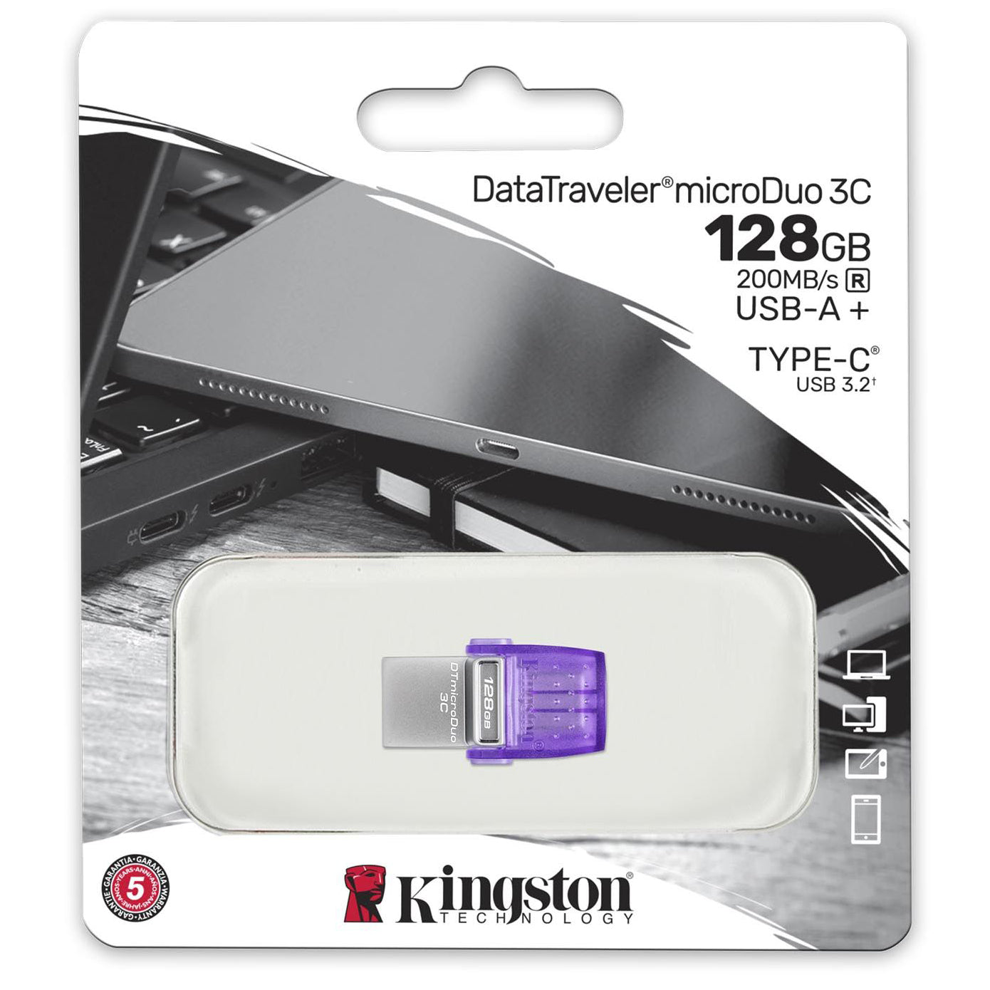 External Memory USB-A 3.2 / USB-C Kingston microDuo 3C, 128Gb DTDUO3CG3/128GB 