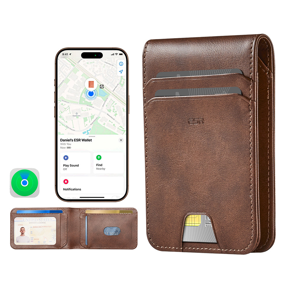 ESR Classic Geo Wallet with Find My function and RFID Protection, Brown