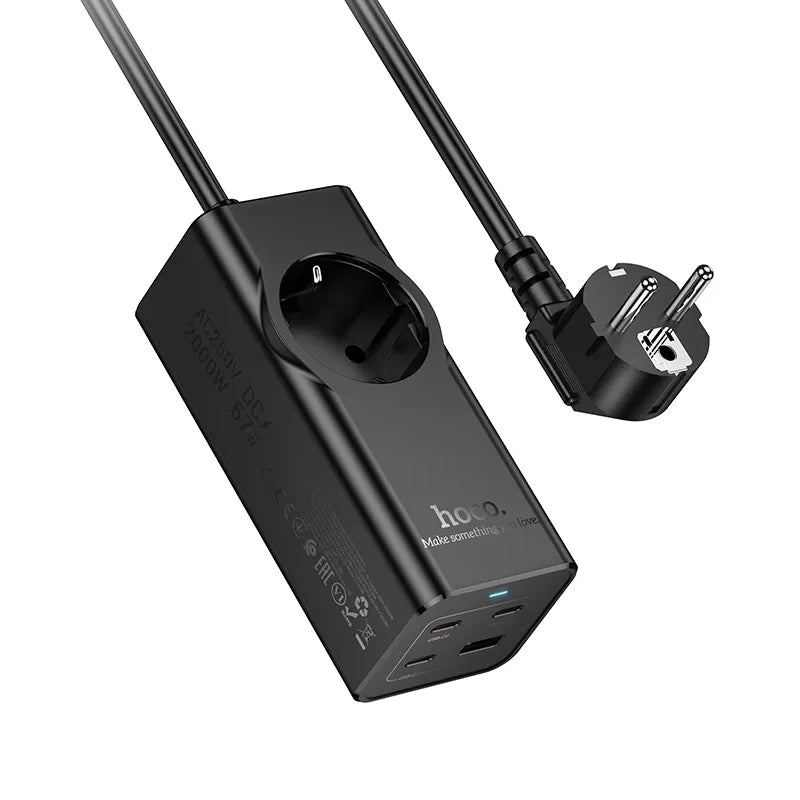 HOCO NS9 Extension Cord, 1 x Schuko, Black