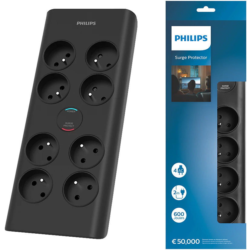 Philips Extension Cord, 8 x Schuko, Black PHIL-SPN7080BA/60