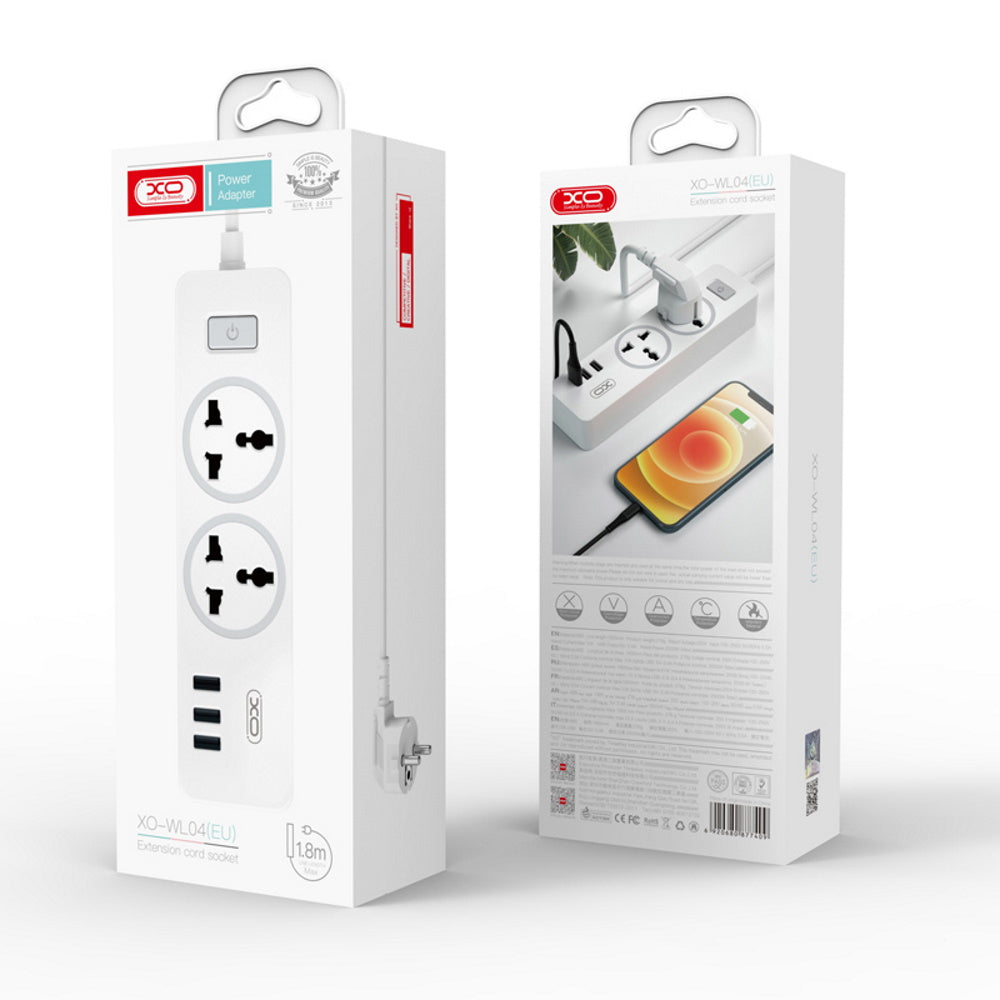 XO Design WL04 Extension Cord, 3 x Socket, White